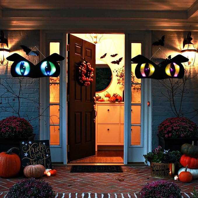 Halloween Decorations Spooky Eyes Lights - 21 Inch Large Wooden Window Eye Lights with 8 Color Modes for Halloween Decor Indoor Home,Wall,Window,Trees (Style - D)
