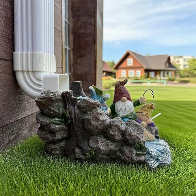 Gollum Splash Block – Decorative Resin Downspout Diverter & Water Feature, 11.4” x 6.3” x 6.9”, Durable Rainwater Drainage Statue for Garden, Patio, Yard, Pond or Aquarium, Outdoor Dwarf Gutter Décor