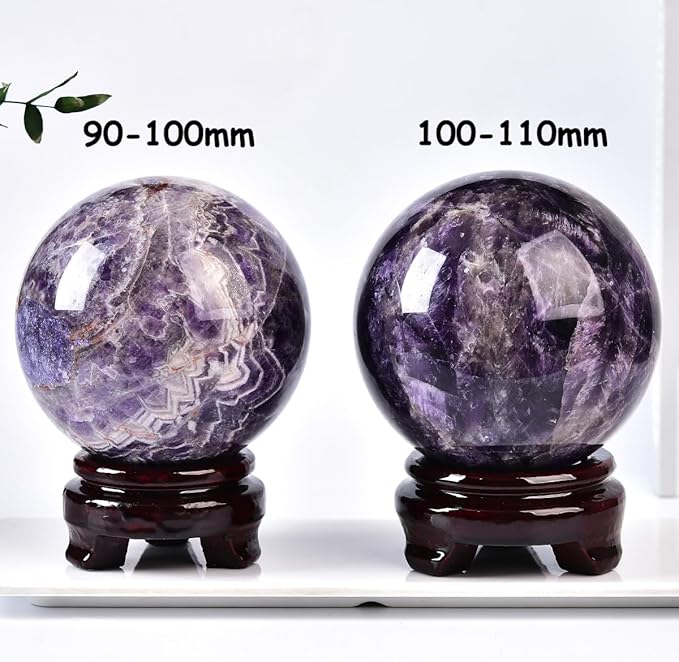 Dream Amethyst Crystal Ball with Stand Large Healing Crystals Sphere for Meditation, Divination, Witchcraft 90-100mm/3.5-3.9"