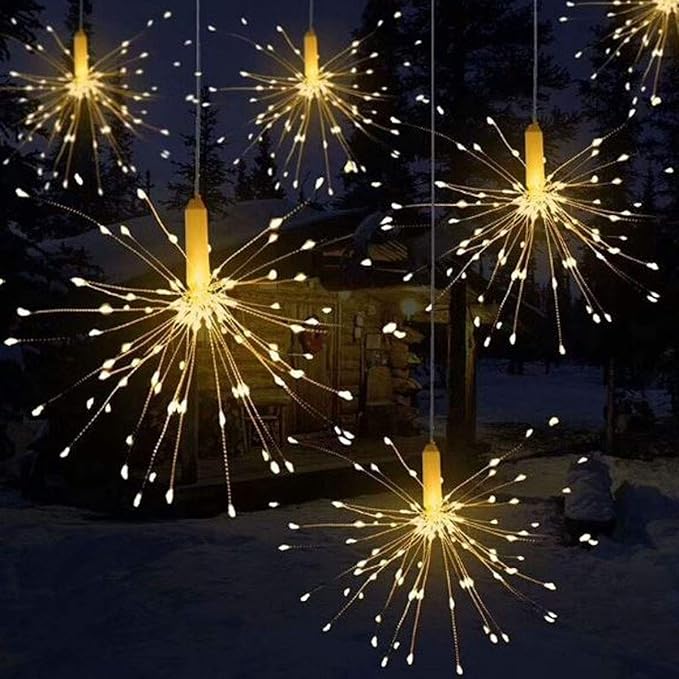 10 Pcs Total 600 LED Firework Copper Wire Lights, Fairy Twinkle Lights Plug in String Lights 8 Modes Waterproof Starburst Lights for Christmas, Birthday, Bedroom, Corridor Patio, Wedding