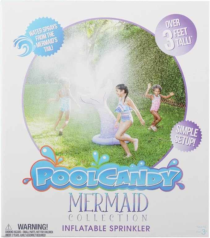 PoolCandy Mermaid Print Inflatable Toys Collection of Pool Floats, Beach Balls, Dipping Pools, Pool Rafts & More. (Mermaid Print Giant Tail Sprinkler)