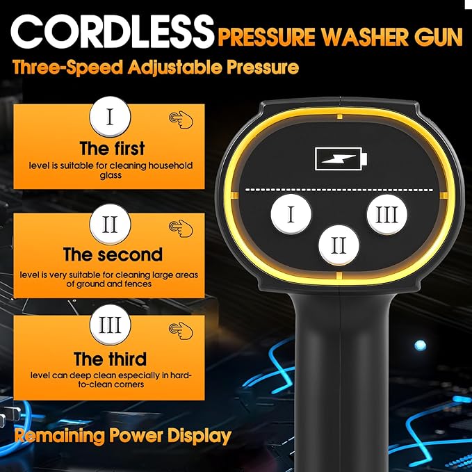 Cordless Pressure Washer, 21V Portable Pressure Washer Cordless, 130Bar Powerful car Washer with 2 * 3.0AhBattery&Multifunctional Nozzle, for Cars/Floors/Gardens
