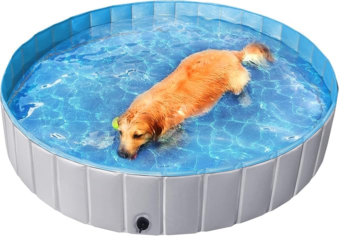 Yaheetech Foldable Dog Pool Portable Kiddie Pools Collapsible Hard Plastic Dog Swimming Pools Doggie Wading Pool Bath Tub for Puppy Small Medium Large Dogs, 63 x 12 Inches Gray