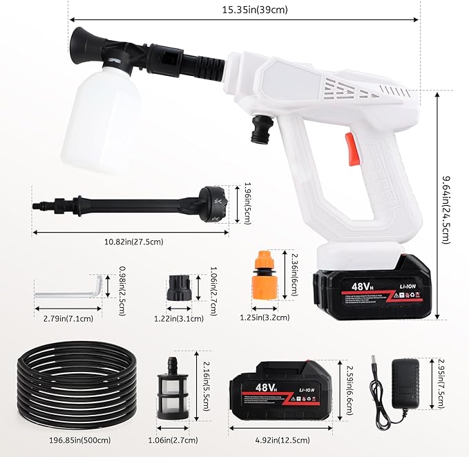 Portable Cordless Pressure Washer, 870 PSI/60 Bar Handheld High-Pressure Water Spray Wash Battery Powered Pressure Washer 48V with 6-in-1 Nozzle for Garden Car Floor Yard Fence Wall Cleaning