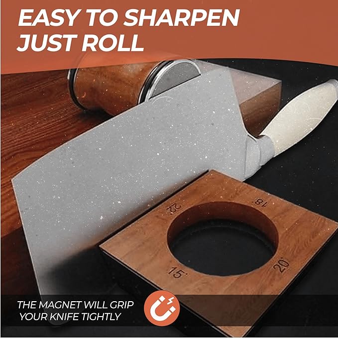 Rolling Knife Sharpener Kit with Diamond Discs, Multi Angle Magnetic Knife Sharpener Roller Tool for Kitchen and Pocket Knives Diamond&Ceramic Knife Sharpening System Set