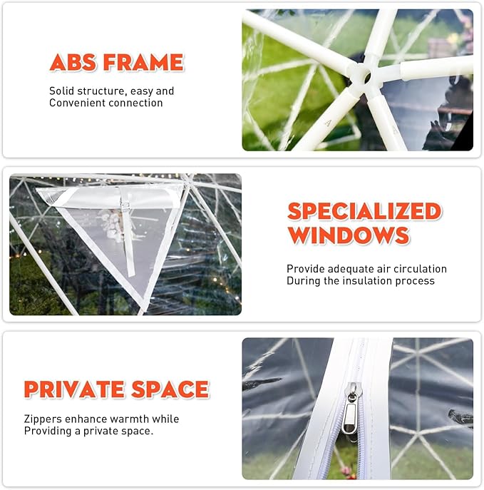 9.6FT Garden Dome Tent, 9.5 x 5.7 ft Outdoor Clear Bubble Tent for 2-4 Person, All-Weather Geodesic Dome Greenhouse with Window & Door, PVC Transparent Tent for Patio, Camping (9.6FT - White)