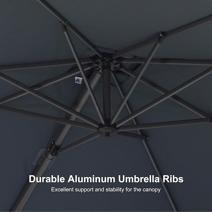 PURPLE LEAF 8' X 8' Patio Umbrella with In-ground Base for Pool 7' High Offset Outdoor Cantilever Umbrella Swimming Pool Umbrella with 360°Rotation for Poolside Light Grey