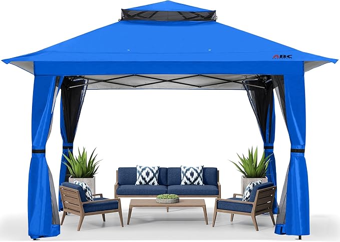 ABCCANOPY 13x13 Pop Up Gazebo, Outdoor Canopy Tent, Instant Screened Shelter with Mosquito Netting for Patio, Garden, Backyard, Party, Camping (Royal Blue)
