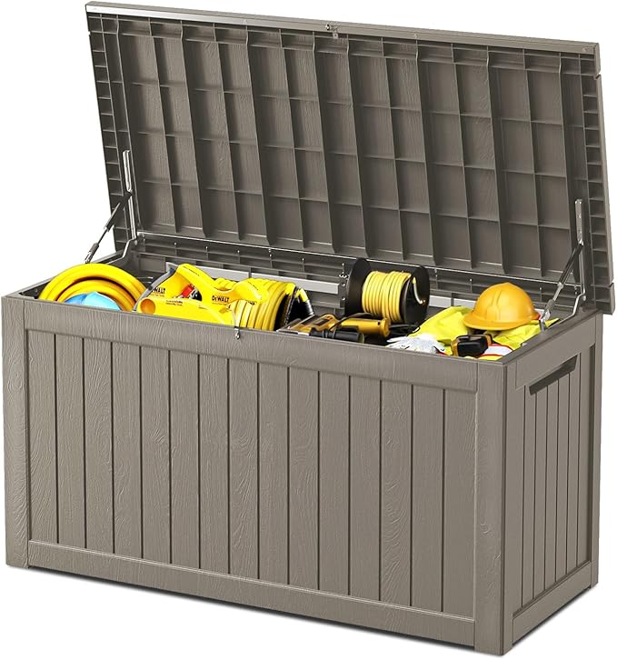 270 Gallon Deck Box, Resin Outdoor Indoor Waterproof Storage Box, Lockable Storage Box With Handle for Patio Furniture - Garden Tools - Swimming Pool Tools UV-Resistant, Grey