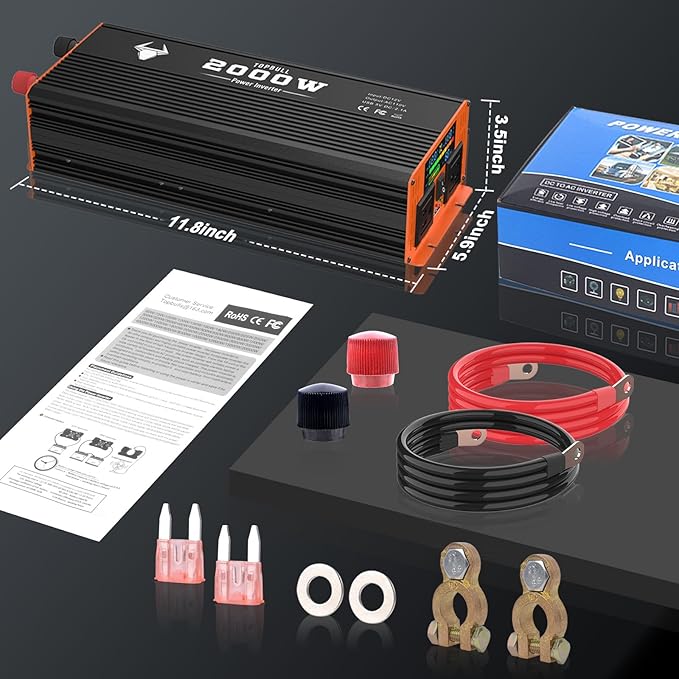 Power Inverter for Vehicle 2000 Watt Car Inverter 12V to 110V Modified Sine Wave Inverter with 2 AC Outlets, USB Port, Dual Smart Fans, Cables Included for Home, RV, Outdoor, Camping, Boat New Upgrade