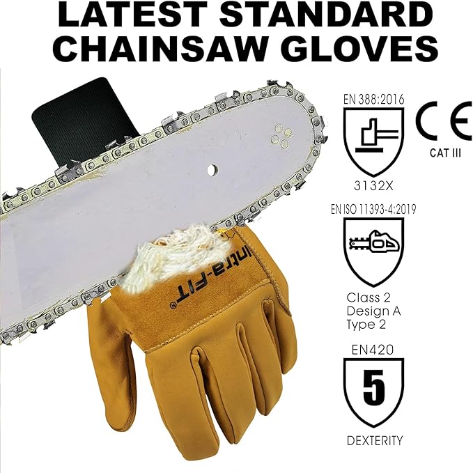 Chainsaw Gloves Saw Protection on Left Hand Back,EN ISO 11393-4,Cut-resistance Gloves Cow leather Palm