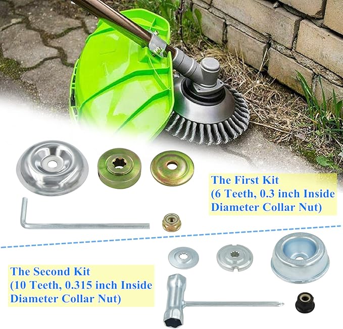 8'' Steel Wire Wheel Brush Weed Trimmer Head for Most Straight-Shaft String Trimmer & Brush Cutter & Weed Eater & Weed Wacker (with 2 Kinds of Blade Adapter Kit)