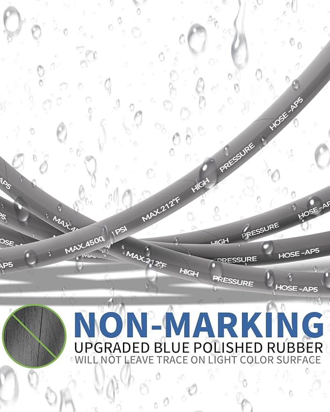 Pressure Washer Hose 50FT 3/8" for Cold and Hot Water 212°F, with Swivel Quick Connect, 4500PSI Kink Resistant Grade Steel Wire Braided, Power Washer Hose With 2pcs M22-14mm Adapter