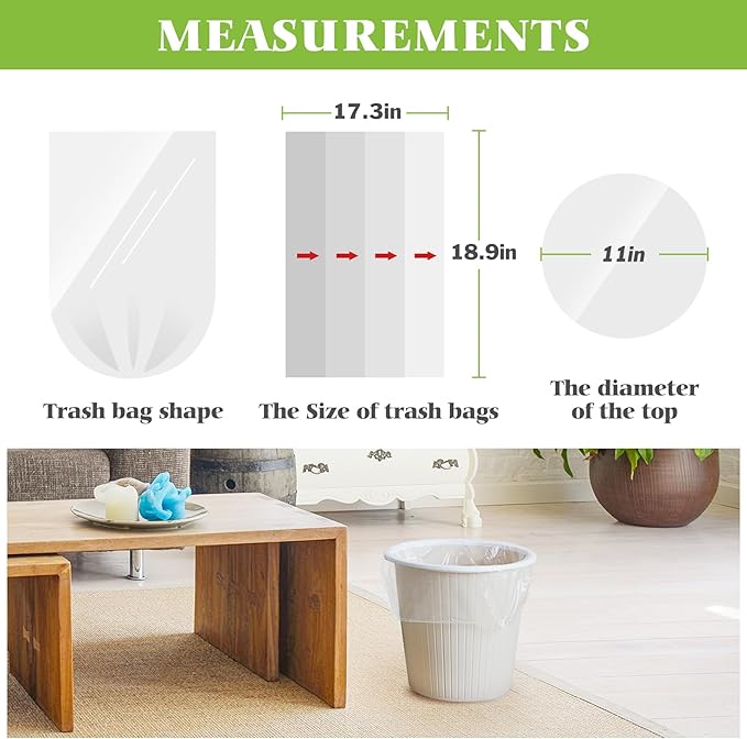2 Gallon 220 Counts Strong Trash Bags Garbage Bags by Teivio, Bathroom Trash Can Bin Liners, Small Plastic Bags for home office kitchen (Clear)