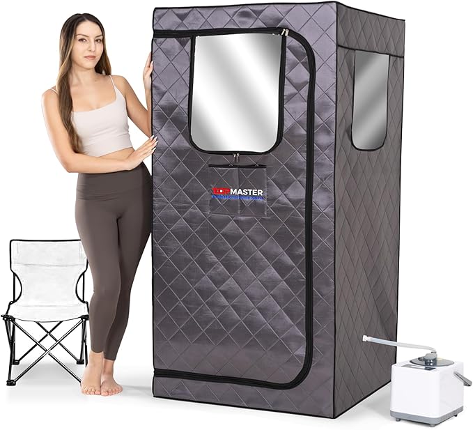 TopMaster Full Size Portable Sauna for Home, Personal Steam Sauna for Home, Indoor Sauna Box Portable Home Steamer with 3L 1000W Portable Steam Generator, Folding Chair and Remote Control