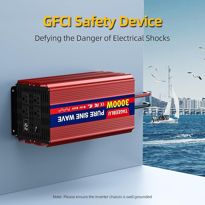 3000W Pure Sine Wave Inverter, 12V DC to 110V/120V AC Power Inverter for RV、Off Grid with 2 AC outlets and LCD Display