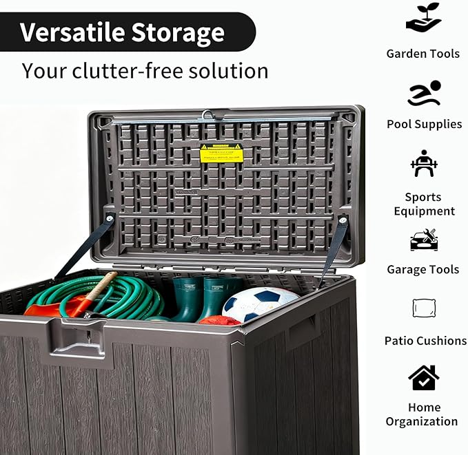 33 Gallon Deck Box Outdoor Watherproof Storage Cabinet for Outdoor Indoor Use,Lockable Storage Box for Package Delivery,Patio Furniture,Pool and Garden Accessories,Dark Brown