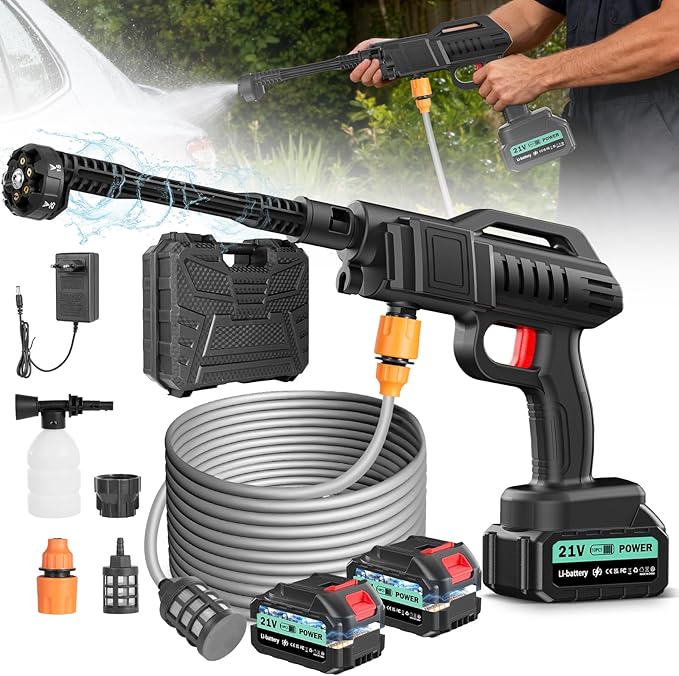 Cordless Pressure Washer Battery Powered, 80Bar/1160PSI Cordless Power Washer with 3.0Ah Battery&Charger&6-in-1 Nozzle, Handheld Pressure Washer Cleaner Portable Power Washer Kit for Car/Garden/Home