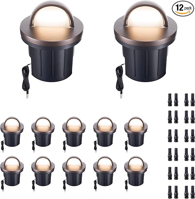 Well Lights Low Voltage, 5 Colors Selectable (Warm to Cool White) 12V In Ground LED Landscape Lights, IP67 Waterproof Outdoor, One Direction Aluminum ORB for Garden Tree 6W 420LM 12 Pack