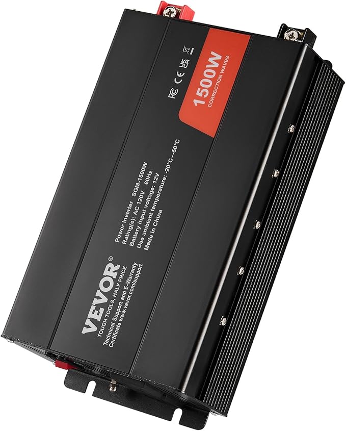 VEVOR Modified Sine Wave Inverter, 1500W Power Inverter DC 12V to AC 120V with 2 AC Outlets 2 USB Port 1 Type-C Port 6 Spare Fuses, for Small Home Devices Like Smartphone Laptop, CE FCC Certified