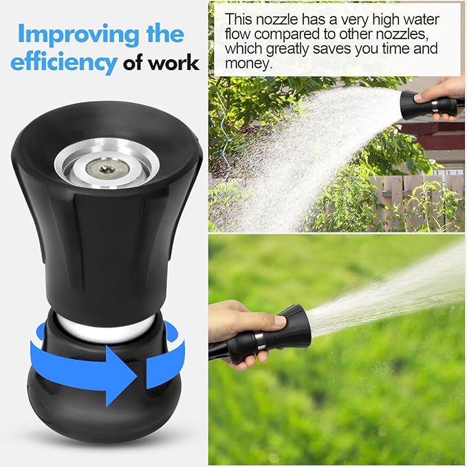 SPECILITE 5/8" Hot/Cold Water Hose 25 ft with High Flow Nozzle,Heavy Duty Flexible Rubber Garden Hose -50℉ to 158℉ With 3/4" Stainless Steel Fittings for Yard, Outdoor, Farm, Lightweight, Black