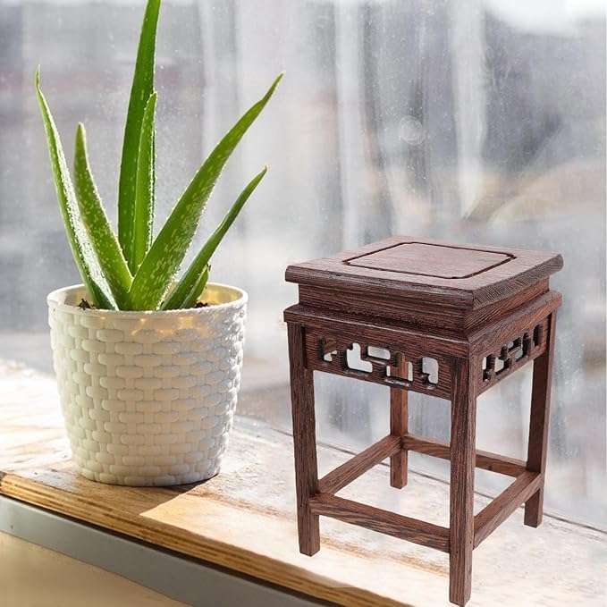 HOMSFOU Indoor Plant Stand Wooden Planter Stand Oriental Planter Stand Plant Holder Stool Chinese Display Pedestal Fishbowl Vase Aquarium Table Lamp Teapot Stand for Home Patio