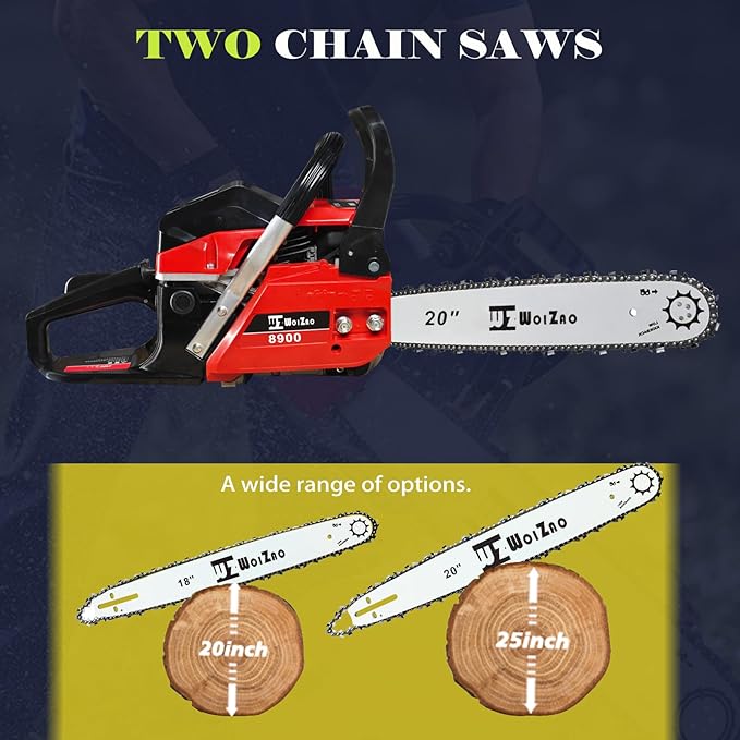 Gas Chainsaw 58CC with Quick-Switch Dual Bars (18/20 Inch),Gas Powered Chain saw 2 Stroke Handed Petrol Gasoline for Cutting Wood Outdoor Garden Farm Home
