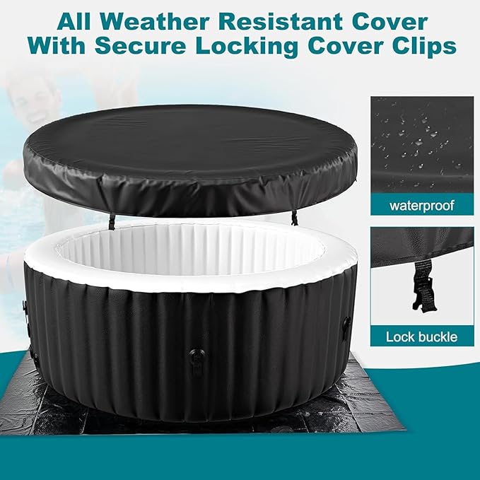 82" X 82" X 25" Hottub, 4-6 Person Inflatable Hot Tub, Portable Blow Up Hot Tub Round Portable Outdoor Spa with 130 Bubble Jets and Heater Pump, Filter