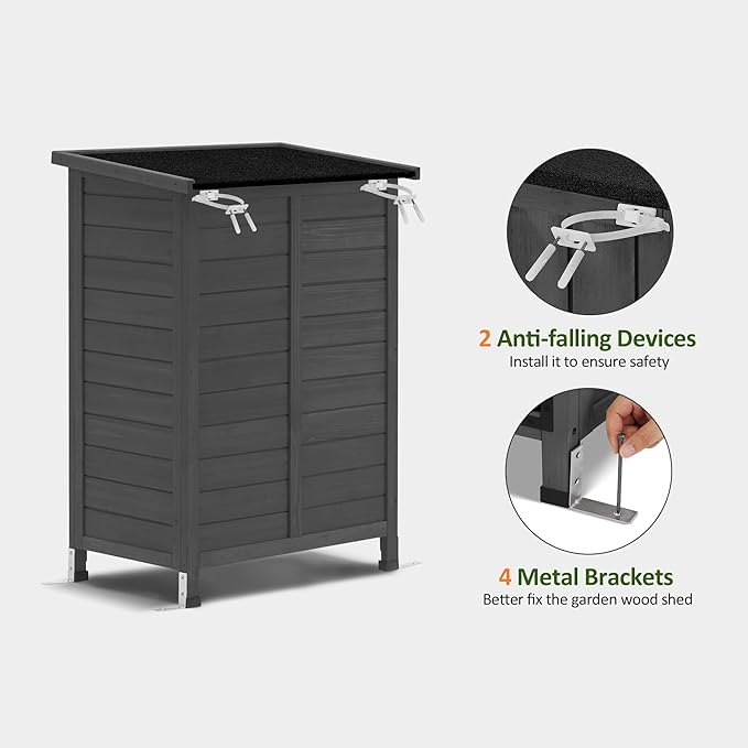 MCombo Outdoor Storage Cabinet, Small Storage Shed with Removable Shelf, Wood Garden Shed with 2 Doors for Yard Patio Lawn (24.6 x 18.3 x 38.2 inch) 0985 (Grey)