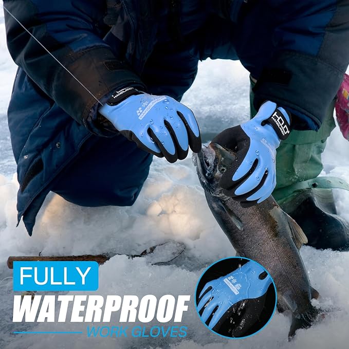 HANDLANDY Waterproof Work Gloves for Cold Weather, Insulated Winter Freezer Work Gloves with Grip for Men & Women