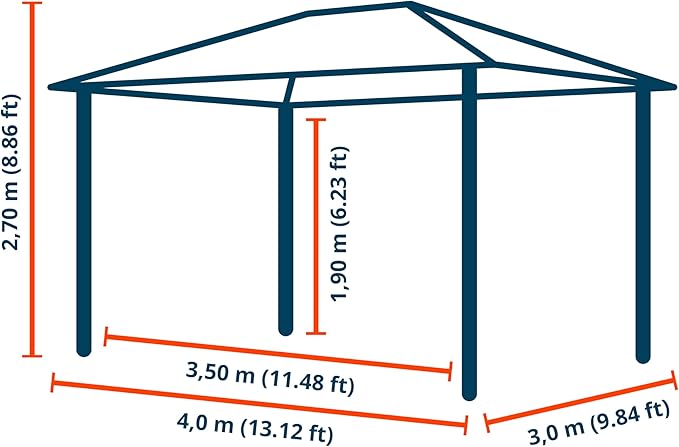 TOOLPORT Hardtop Gazebo 10x13 ft with Aluminum Frame and Approx. 8 mm Polycarbonate Roof - Side Panels in Champagne