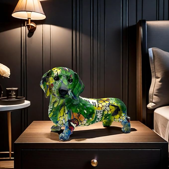 FUNSXBUG Colorful Dachshund Dog Statue Art Figurines Sculpture Collectibles Home Office Desktop Decor Outdoor Garden Display Decoration (Dachshund Dog 3)