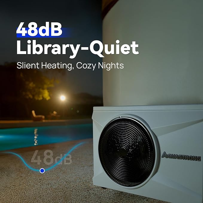 Aquastrong Inverter Swimming Pool Heat Pump, 35,000 BTU 9,000 Gallons Electric Pool Heater for Above Ground and Inground Pool, WiFi Capable Timer, Heating and Cooling Pool Heater 120V