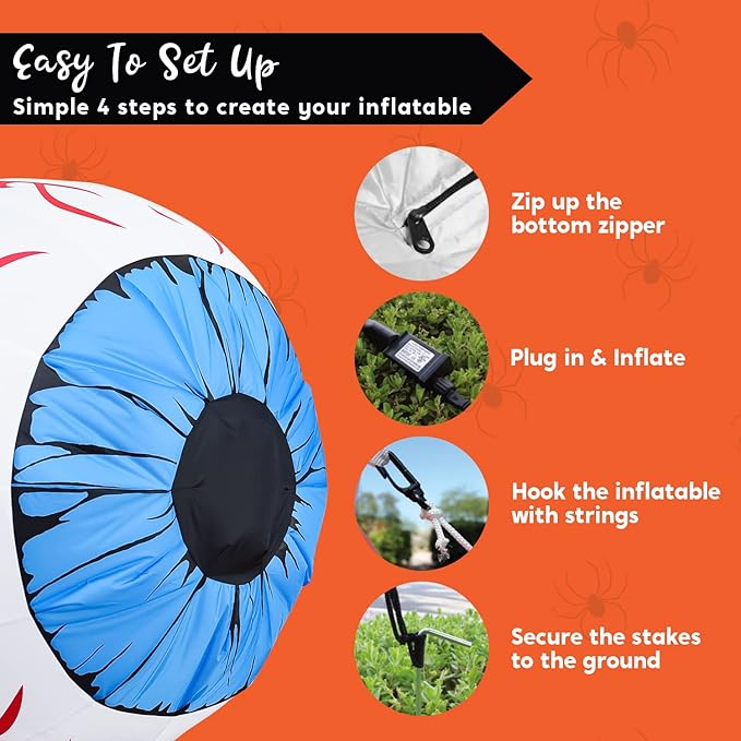 Joiedomi 3Ft Halloween Inflatable Large Set of Eyes, Light Up Eyeball with Build-in LEDs, Blow Up Inflatable for Halloween Party Indoor, Outdoor, Yard, Garden, Lawn Decorations for Yard (Blue)