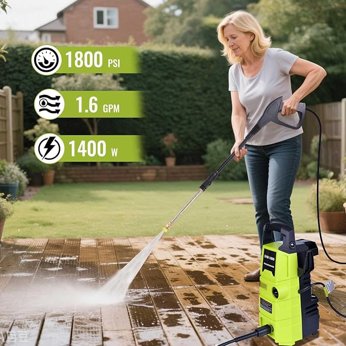 Electric Pressure Washer, 1800PSI 1.6GPM Portable Power Washer with 20FT Hose & 35FT Power Cord, Two Nozzles, 0.4L Soap Bottle for Car Driveways Patio Garden