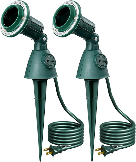 EDISHINE Halloween Dusk to Dawn 120V Outdoor Spotlight, Waterproof LED Outdoor Flood Stake Lights, E26 Base, Max 150W PAR38 Bulb (Not Included), 6FT Cord, 90° Adjustable Head, 2 Pack