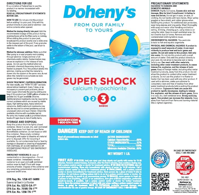 Doheny's Super Pool Shock 12 x 1 Lb Bags