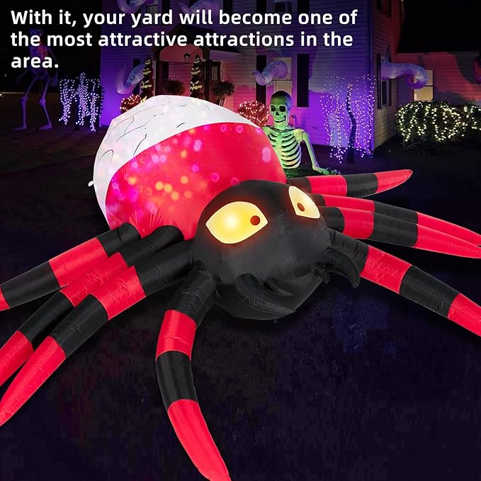 ININ 12FT Giant Halloween Inflatable Spider Decorations Outdoor,Halloween Blow Up Yard Decorations Built-in 8 Rotating LED Lights,Halloween Party Decor,for Garden/Lawn.