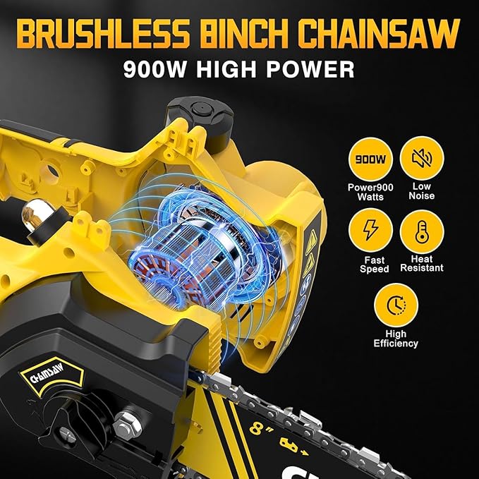 2-in-1 Cordless Pole Saw, 8 Inch Brushless Pole Chainsaws Compatibility with Dewalt 20V MAX Battery(No Battery), 8 lb Lightweight, Auto Oiling, 14.8 FT MAX Extension Pole Saws for Tree Trimming