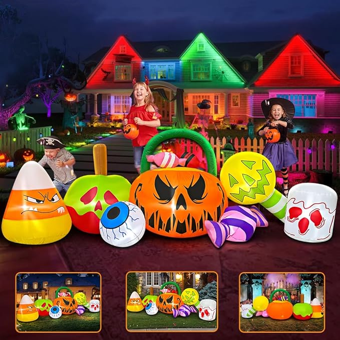 10 FT Halloween Inflatable Blow up Outdoor Decorations Pumpkin Ghost Combo, Halloween Decorations Outdoor Inflatable Bow Up Pumpkin Decoration Outdoor with LED Inflatable Halloween for Yard Garden