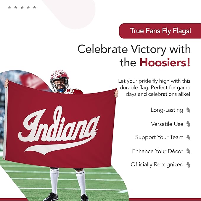 Indiana Hoosiers 5' x 8' College Sports Printed Flag - NCAA Licensed - Nylon - School Banner (White, Red)