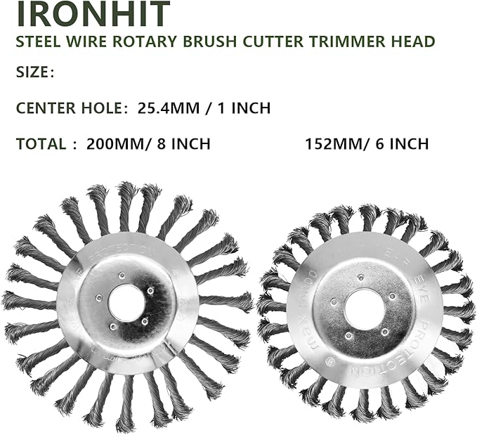 6 Inches + 8 Inches Inch Steel Wire Trimmer Head, Weedeater Wheel Brush Cutter, Trimmer Blade Head for Weedeater, Compatible with Husqvarn, Sthl, with 25.4mm/1inch Arbor (6 inches + 8 inches)