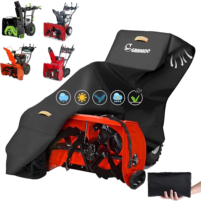 Snowblower Covers Waterproof Outdoor,Heavy Duty 420D Snow Blower Cover with Waterproof Strip,Air Vent,2 Reflective Handles,Windproof Buckle,Large Protective Cover for Gas Snow Thrower Outside Storage