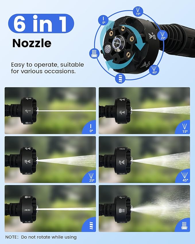Cordless Pressure Washer 1080PSI Portable High-Pressure for Car Wash Outdoor Cleaning, 6-in-1 Adjustable Nozzle,Battery & Adaptor Included (2X 3Ah)