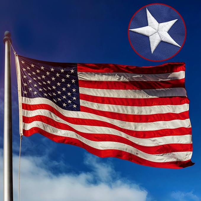 5x8 FT American Flags for Outdoor, Super Tough Spun Polyester & Long Lasting Nylon USA Flag Embroidered Stars, Sewn Stripes, Brass Grommets UV Protection Outdoor High Wind & All Weather USA Flag