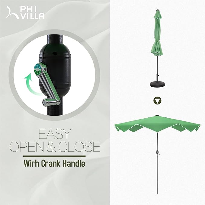 PHI VILLA 10ft Patio Umbrellas with 24 pcs LED Solar Lights, Outdoor Market Table Lighted Umbrella with 8 Steel Ribs, Tilt for UV-Resistant, Lotus Leaf Shape Canopy, Green