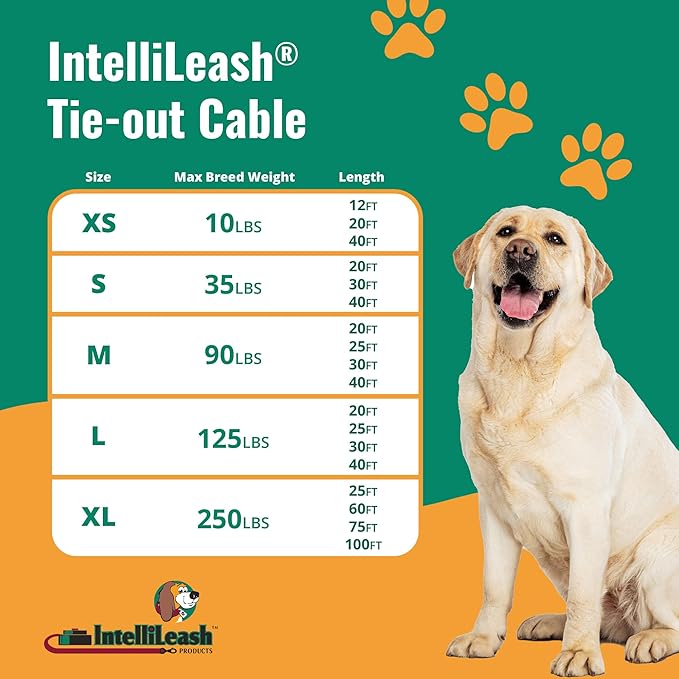 30FT Tie-Out Cables for Dogs - Strong, Safe, and Durable Dog Tie-Outs for Small Dogs up to 35 Pounds - Weather and Wear Resistant Galvanized Aircraft Cable for Outside Use