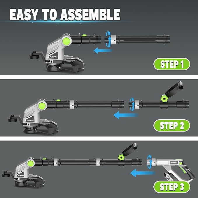 Weed Wacker Cordless 20V 12'' Electric Weed Eater with Auto Line Feed, 2 x 2.0Ah Battery and Fast Charger, 6 x Replacement Line, Battery Powered String Trimmer for Lawn Care, GrassTrimmer (AD-ST-002)