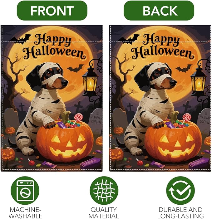 Halloween Garden Flag Scary Dog Bat Fall Halloween Themed Holiday Party Outside Outdoor Lawn Decorations Yard Flag Double Sided 12x18 Inch