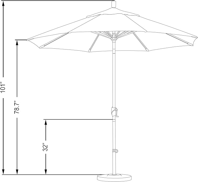 California Umbrella 9' Round Aluminum Market Umbrella, Crank Lift, Push Button Tilt, Black Pole, Sunbrella Pacific Blue